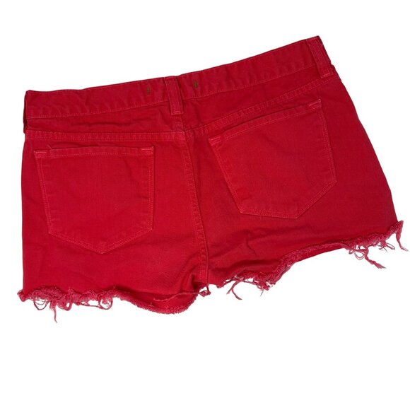 J Brand Cut Off Short Size 29 Bright Red Denim Jean Short 100% Cotton Raw Hem - Picture 5 of 9